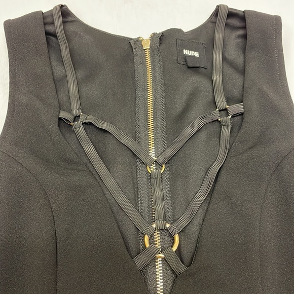 Nude Black Body Suit with Harness Front and Gold Zipper Down the Back - Picture 2 of 6